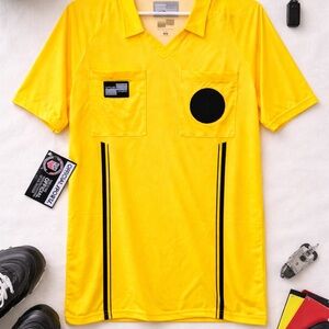 Official Sports Yellow Soccer Referee Jersey NWT Short Sleeve Collared